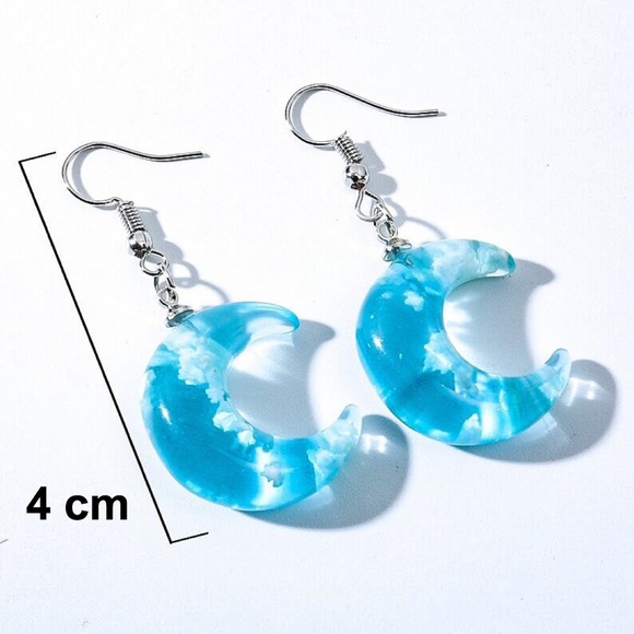 Any 2/$20! Blue Acrylic Cloudy Day Moon Earrings - Picture 4 of 6